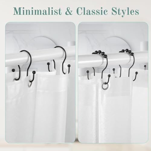 Goowin Shower Curtain Hooks, 12 Pcs Shower Curtain Rings, Stainless Steel Shower Curtain Hangers, Black Shower Curtain Hooks Rings Rust Proof, Minimalist Shower Hooks for Shower Curtain, Black