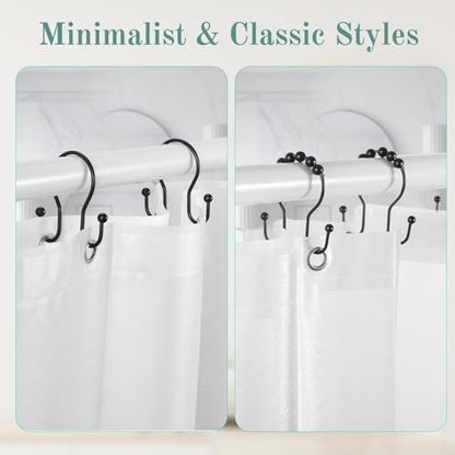 Goowin Shower Curtain Hooks, 12 Pcs Shower Curtain Rings, Stainless Steel Shower Curtain Hangers, Black Shower Curtain Hooks Rings Rust Proof, Minimalist Shower Hooks for Shower Curtain, Black