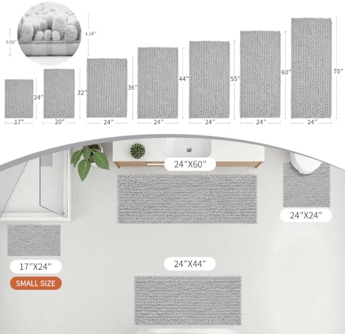 Disolla Silver Bathroom Rug 24x44 Inch - Thick Chenille Bath Mat, Large Shaggy Plush Absorbent Rug, Non-Slip Machine Washable Floor Mat for Double Vanity