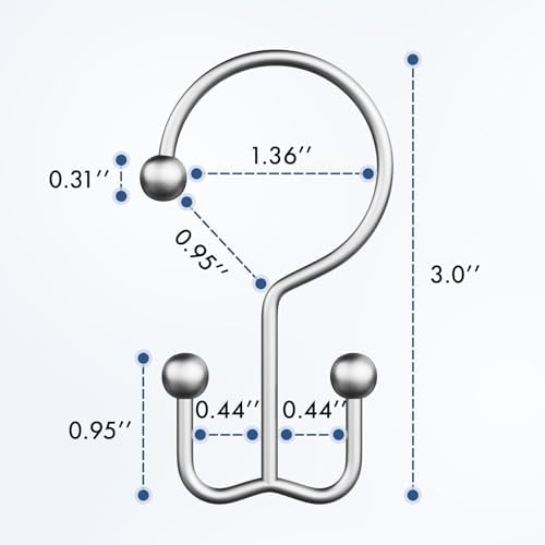 Bathway Shower Curtain Hooks Silver Shower Curtain Rings, 12 Pcs Double Hook Shower Curtain Hooks Rings Shower Curtain Hangers Rust Proof, Metal Shower Hooks for Bathroom Shower Curtain Rod