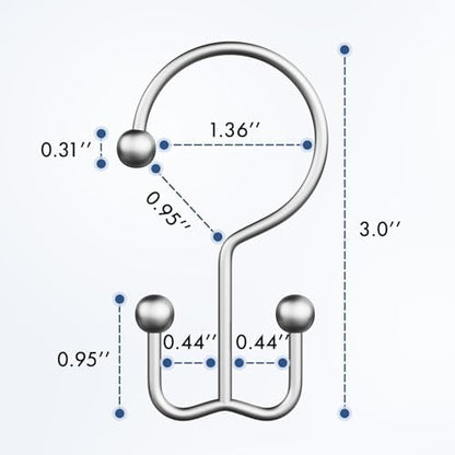 Bathway Shower Curtain Hooks Silver Shower Curtain Rings, 12 Pcs Double Hook Shower Curtain Hooks Rings Shower Curtain Hangers Rust Proof, Metal Shower Hooks for Bathroom Shower Curtain Rod