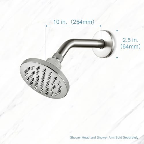 OFFO Shower Arm with Flange, 10 in Brushed Nickel Wall Mount Replacement Angle Shower Head Arm Wall-Mounted For Fixed Shower Head & Handheld Showerhead