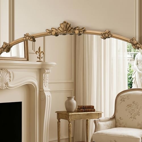 Besdomus Vintage Gold Mirror for Vanity: 32"x24" Traditional Arched Mirror