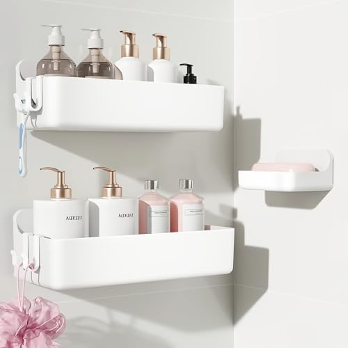 Nieifi Adhesive Shower Shelves, White, 3 Pieces