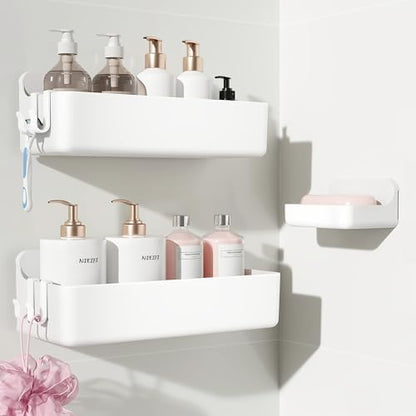 Nieifi Adhesive Shower Shelves, White, 3 Pieces