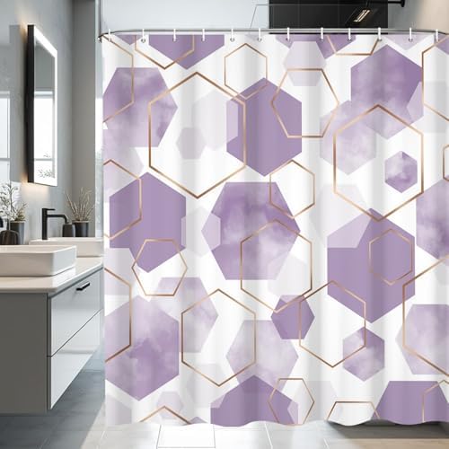 deFouliao Purple Modern Shower Curtain Geometric Grid Art Abstract Waterproof Bathroom Curtain for Bathtub Home Hotel Decor, Washable with Hooks, 36x72 Inch