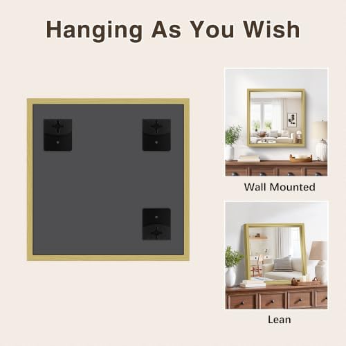 Bathroom Mirror, 24 x 24 inch Natural Wood Grain Colored Aluminum Metal Frame Bathroom Vanity Mirror, Square Wall Mirror for Bedroom Living Room, Tempered Glass,Anti-Rust
