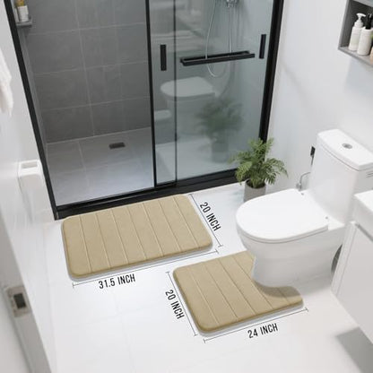 Yimobra Memory Foam Bathroom Mat Set, 31.5 x 20 & 24 x 20 in, Pale Khaki