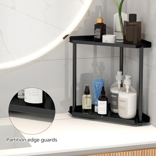 FLE Corner Bathroom Counter Organizer, Bathroom Organizer Countertop Black