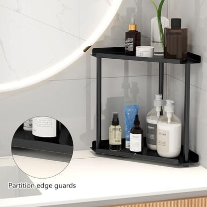 FLE Corner Bathroom Counter Organizer, Bathroom Organizer Countertop Black
