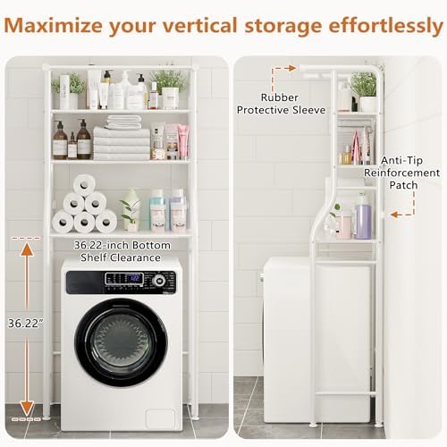 UDEAR 3-Tier Over The Toilet Rack,with Hanging Rod,Tower Shelf,White