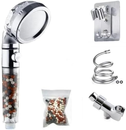 MineralStream Ionic Shower Head 2.0 Full Kit with Replacement Beads + Hose + Shower Holder + Arm Diverter| 3 Settings High Pressure Water Saving Showerhead for Dry Hair & Skin