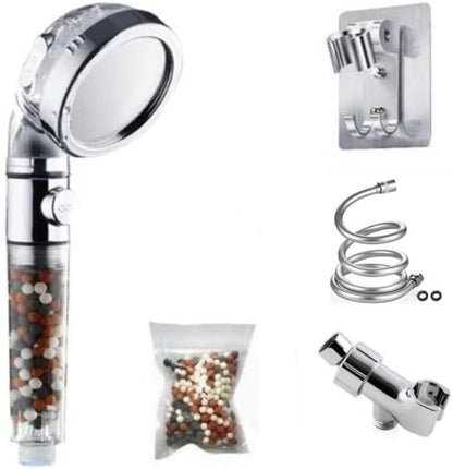 MineralStream Ionic Shower Head 2.0 Full Kit with Replacement Beads + Hose + Shower Holder + Arm Diverter| 3 Settings High Pressure Water Saving Showerhead for Dry Hair & Skin
