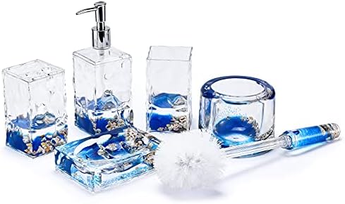 LOCCO DECOR 5 Piece Acrylic Liquid 3D Floating Motion Bathroom Vanity Accessory Set Shell