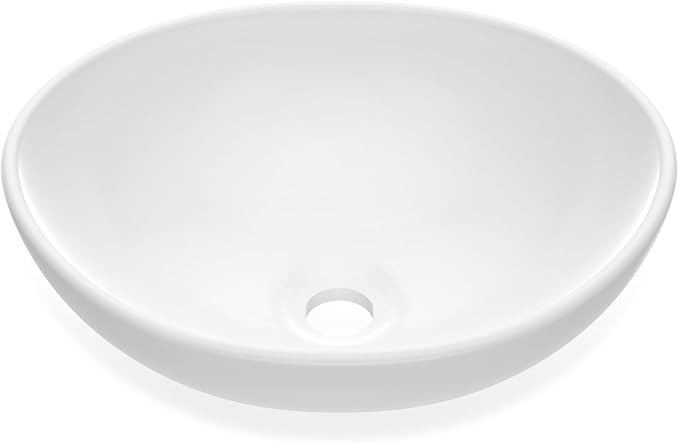 Vessel Sink 15.75x13 Inch, Oval Ceramic Bathroom Vessel Sink, Drop-In Above Counter Vanity Sink for Bathroom, White Wash Basin Bowl