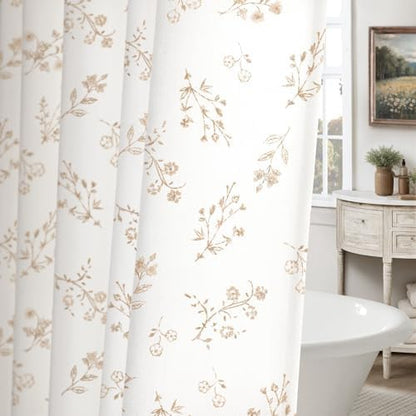 Beige Floral Farmhouse Vintage Cotton Shower Curtain French Country 72Wx72H