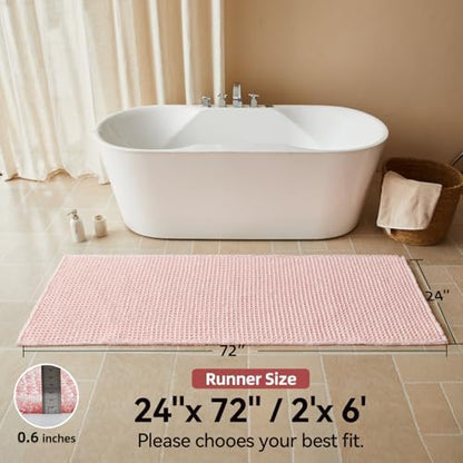 Triohero Waffle Runner Bath Mat - Long Bathroom Rugs Non Slip Washable, Ultra Soft Super Absorbent Quick Dry Boho Farmhouse Bathroom Decor, 24" x 72", Light Peachy Pink