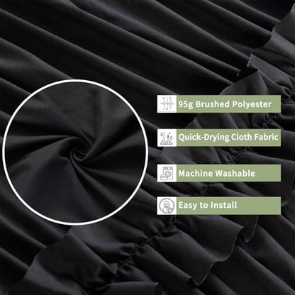 Farmhouse Ruffle Shower Curtain, Black, 72 x 72 in