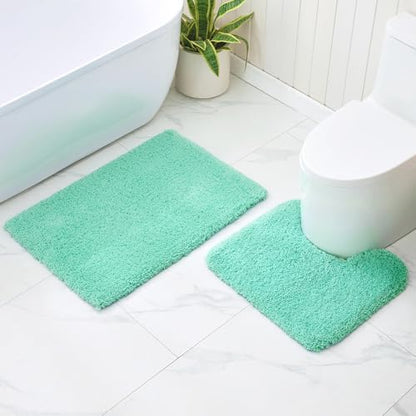 Disolla Toilet Mat 22x24 Mint Green - Non Slip Fluffy U-Shaped Contour Rug, Ultra-Soft Plush Toilet Floor Mat, Absorbent & Machine Washable