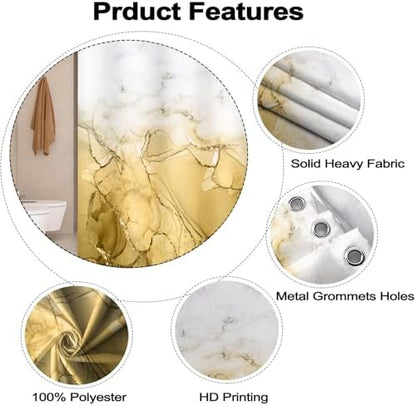 Yellow Marble Waterproof Bathroom Shower Curtain 72x72 inches