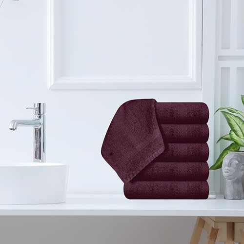 GLAMBURG Ultra Soft 12-Piece Washcloths Set 13x13-100% Ringspun Cotton - Durable & Highly Absorbent Face Towels - Ideal for use in Bathroom, Kitchen, Gym, Spa & General Cleaning - Burgundy