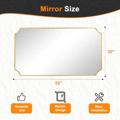 Delma Bathroom Vanity Mirror, Gold Framed Aluminum Bathroom Mirror for Over Sink, Scalloped Round Corner Wall Mirror, High-Definition Vanity Mirror, Hangs Horizontally or Vertically (30x55,Gold)