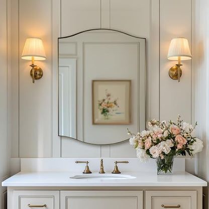 ANDY STAR Gold Bathroom Mirror, 24"x30" Scalloped Wall Mirror in Stainless Steel Metal Frame, Unique Vanity Mirror with Modern Curved Edge Design, Ideal for Bathroom, Bedroom, Entryway