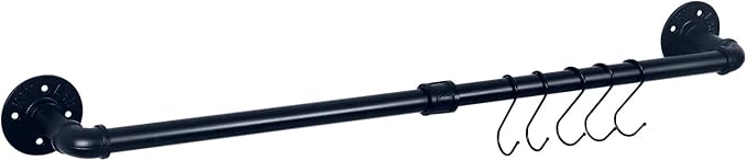 HouseAid 30 Inch Industrial Pipe Towel Bar, Farmhouse Iron Hand Towel Holder, Vintage Style Towel Rod for Bathroom, Wall Mounted, Matte Black (Hook Included)