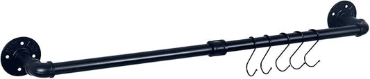 HouseAid 30 Inch Industrial Pipe Towel Bar, Farmhouse Iron Hand Towel Holder, Vintage Style Towel Rod for Bathroom, Wall Mounted, Matte Black (Hook Included)