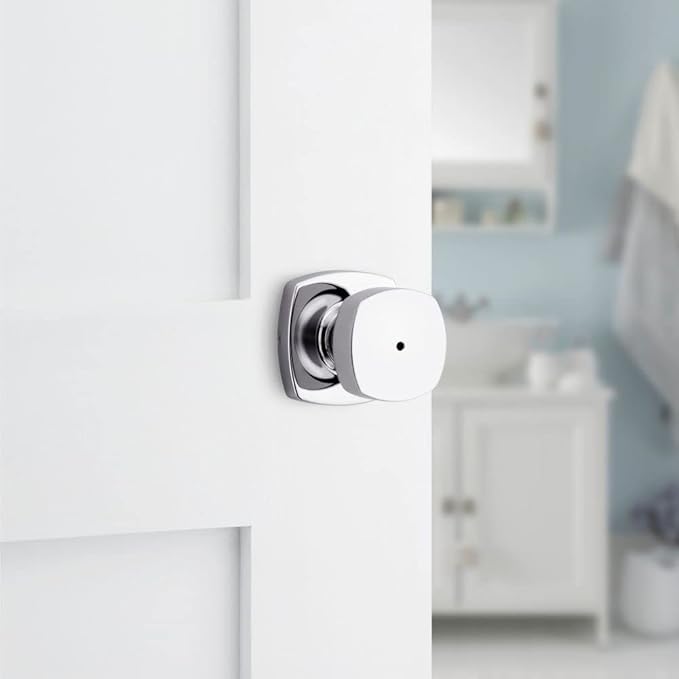Kwikset Arroyo Knob Interior Privacy Door Knob with Lock, Door Handle For Bathroom and Bedroom, Polished Chrome Keyless Turn Lock Doorknob