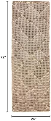 ZALL Tan Waffle Bath Mat,Super Absorbent Non Slip Bathroom Rug,Brown 24X60 inch, Geometric Diamond Machine Washable Ultra Soft Floor Mats