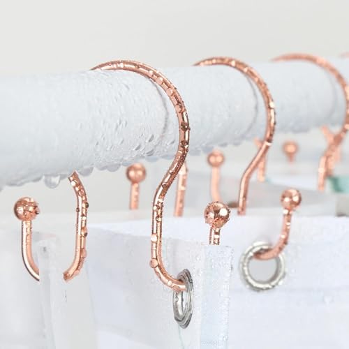 Goowin Shower Curtain Hooks, 12 Pcs Shower Curtain Rings, Stainless Steel Shower Curtain Hangers, Metal Shower Curtain Hooks Rings Rust Proof, Minimalist Shower Hooks for Shower Curtain, Rose Gold