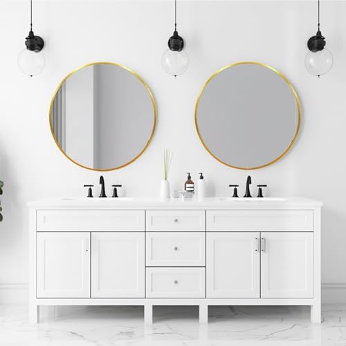 Gold Circle Mirror 22 inch, Round Mirror, Brushed Gold Metal Frame