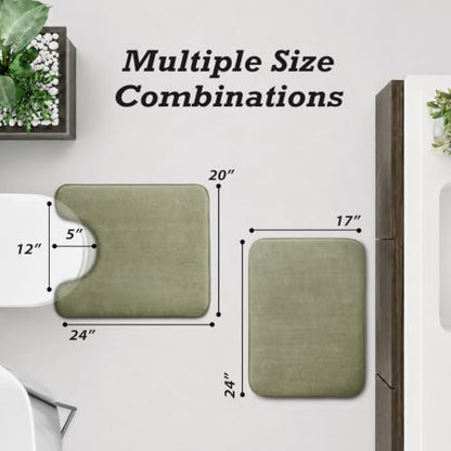 HUXMEYSON Bathroom Rugs Sets 2 Piece, Non-Slip & Quick Dry Bath Mat Set, Ultra Soft Velvet Bath Rugs for Bathroom, Toilet and Shower Floor, Olive Green
