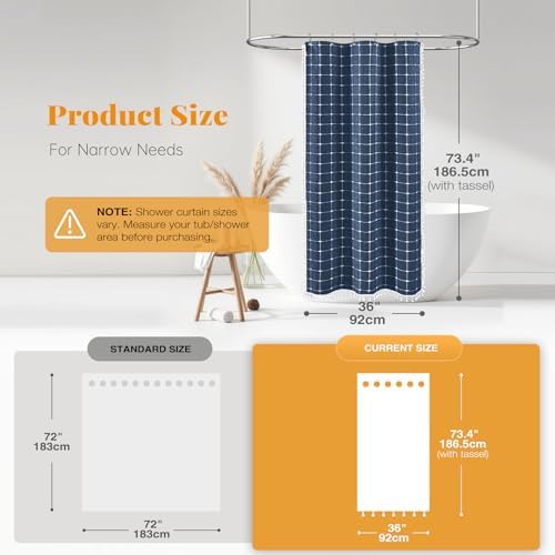 BTTN Stall Boho Farmhouse Linen Heavy Duty Shower Curtain, 36x72, Navy Blue