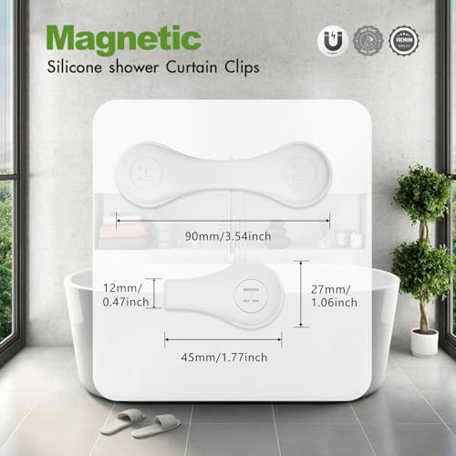 4-Pack Magnetic Silicone Shower Curtain Clips, Keep Liner Closed, White
