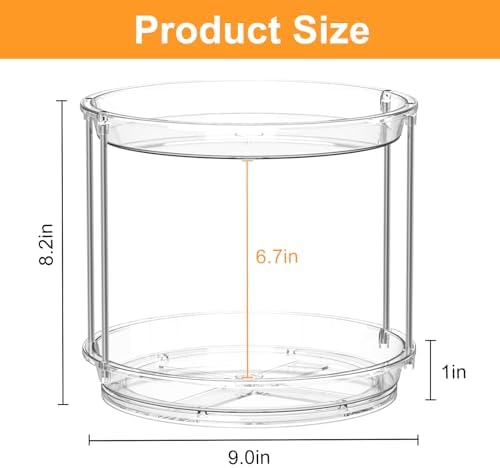 360 Rotating Makeup Organizer, 2 Tier Skincare & Perfume Holder for Bathroom Counter, Clear Spinning Vanity Tray, Lazy Susan Turntable Organizer for Dresser, Kitchen Cabinet