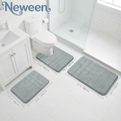 Neween Bathroom Rugs Set 3 Piece, Absorbent Memory Foam Bath Mat, Grey