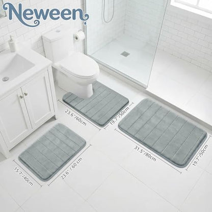 Neween Bathroom Rugs Set 3 Piece, Absorbent Memory Foam Bath Mat, Grey