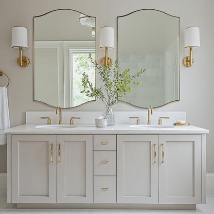 ANDY STAR 30"x48" Scalloped Mirror，Brushed Gold Rectangle Bathroom Mirror with Curved Edge Stainless Steel Metal Frame, Large Wall-Mounted Mirror for Bathroom, Entryway (Horizontal/Vertical)
