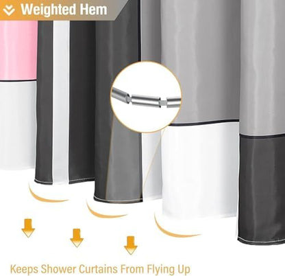 BTTN 36x72 Half Modern Geometric Waterproof Fabric Shower Curtain Set, Pink