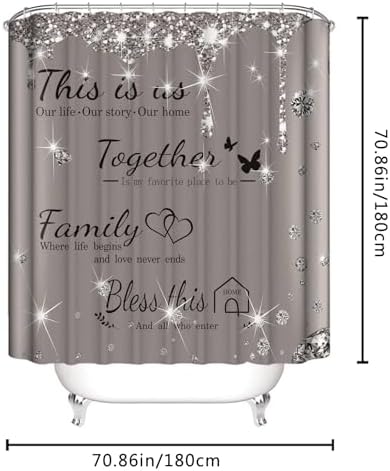 4Pcs Family Shower Curtain Sets with Non-Slip Rugs