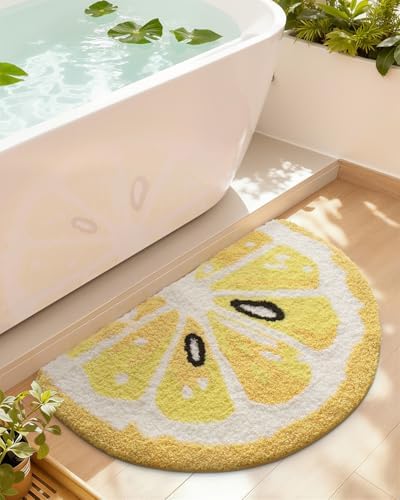 DEXI Cute Lemon Bath Mat, Half Round Fruit Bathroom Rugs 43x24