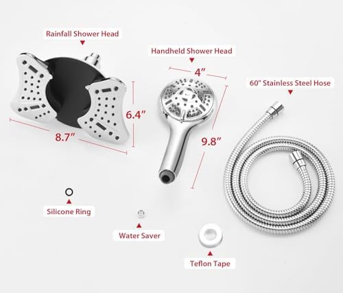 GRICH 2.5GPM Shower Head with Handheld Spray Combo: 2 in 1 Rainfall Shower Heads high pressure & Handheld Shower Head, 9 Spray Modes/Settings Detachable Shower Head with 60 Inch Hose (Pack of 2)