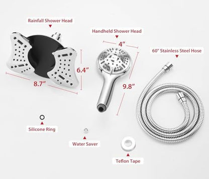 GRICH 2.5GPM Shower Head with Handheld Spray Combo: 2 in 1 Rainfall Shower Heads high pressure & Handheld Shower Head, 9 Spray Modes/Settings Detachable Shower Head with 60 Inch Hose (Pack of 2)