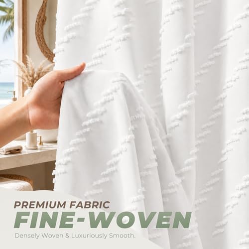 White Boho Fabric Shower Curtain 72 x 72 Inches