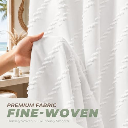 White Boho Fabric Shower Curtain 72 x 72 Inches