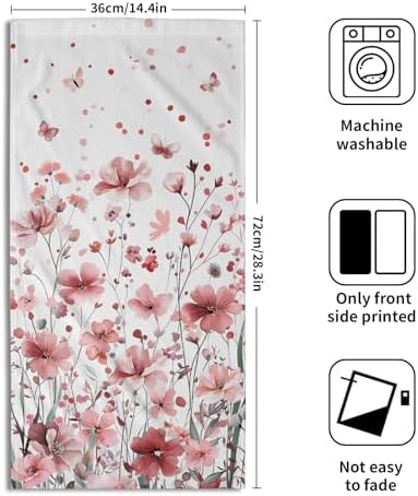 Watercolor Flowers Hand Towel Set of 2, 14x28 Inch Spring Floral with Butterflies and Leaves Absorbent Soft Dish Cloth Towels for Farmhouse Kitchen Bathroom Home Hotel Gym Decor