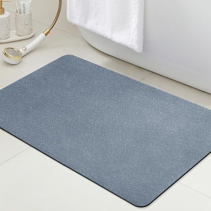ACCUMTEK Non Slip Bath Mat, Thin Bathroom Rugs Fit Under Door, Quick Dry Bath Mats, Machine Washable Bath Rugs for Bathroom, Bathtub & Kitchen, Haze Blue/Upgraded Solid/24 x17