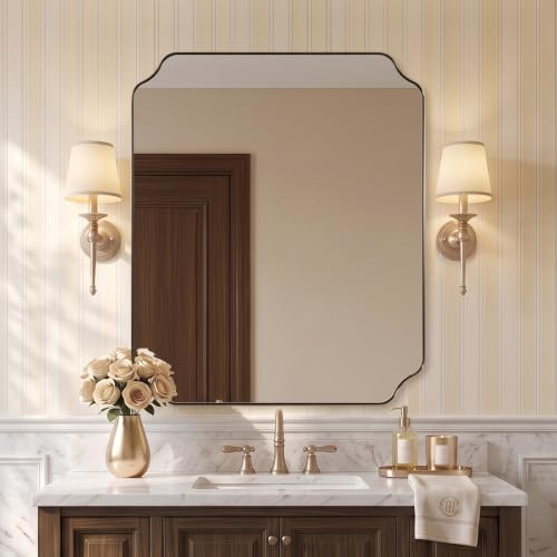 ANDY STAR 30"x36" Champagne Bronze Scalloped Mirror for Bathroom Sink
